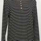 NWT RALPH LAUREN Black Cream Stripe Cotton Ribbed Henley Top 3X