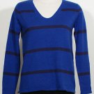 NWT EILEEN FISHER Deep Sky Navy Stripe Merino Jersey Sweater L Blue