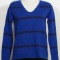 NWT EILEEN FISHER Deep Sky Navy Stripe Merino Jersey Sweater L Blue