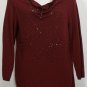 NWT EILEEN FISHER Dark Tulip Beaded Fine Merino Crepe Sweater Top L