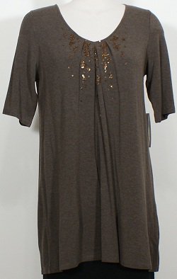 NWT EILEEN FISHER Cobblestone Str Jersey Top S Sequin Tunic
