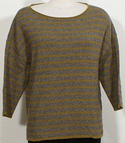 NWT EILEEN FISHER Chicory Gray Supersoft Yak Merino Stripe Box Sweater M