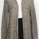 NWT EILEEN FISHER Black Washable Wool Linen Stripe Long Cardigan L