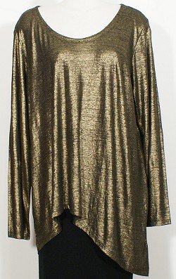 NWT EILEEN FISHER Black Gold Linen Jersey Shimmer Shaped Tunic Top 1X