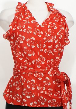 NWT RALPH LAUREN Red Pearl Floral Cotton Voile Ruffle Wrap Top 12