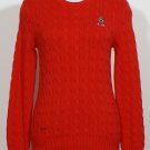 NWT RALPH LAUREN Red Cable Cotton Embroidered Polo Bear Sweater L Ice Skating