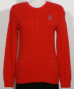 NWT RALPH LAUREN Red Cable Cotton Embroidered Polo Bear Sweater L Ice Skating