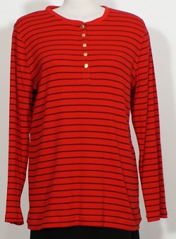 NWT RALPH LAUREN Red Black Stripe Cotton Ribbed Henley Top 3X