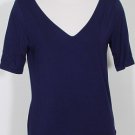 NWT RALPH LAUREN Navy Stretch Rayon Jersey Knit Dbl-V Top L