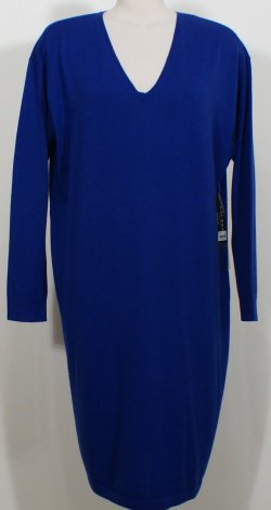 NWT RALPH LAUREN Blue Fine Merino Wool Knit Dress 2X