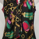 NWT RALPH LAUREN Black Crepe Equestrian Scarf Neck Top 16W