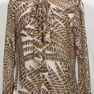 NWT RALPH LAUREN Beige Brown Feather Georgette Crepe Tie Neck Top L