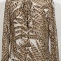 NWT RALPH LAUREN Beige Brown Feather Georgette Crepe Tie Neck Top L