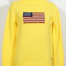 NWT RALPH LAUREN Yellow American Flag Cotton T-Neck Sweater M