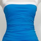 NWT RALPH LAUREN Turquoise Shirred Bandeau Halter Swimsuit 12 Slimming Fit Blue