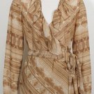 NWT RALPH LAUREN Sand Batik Ruffle Wrap Top L