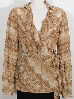 NWT RALPH LAUREN Sand Batik Ruffle Wrap Top L