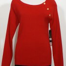 NWT RALPH LAUREN Red Ribbed Scoop Logo Button Cotton Sweater 1X