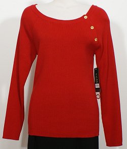 NWT RALPH LAUREN Red Ribbed Scoop Logo Button Cotton Sweater 1X