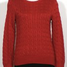 NWT RALPH LAUREN Red Cotton Viscose Cable Crew Logo Button Neck Sweater L