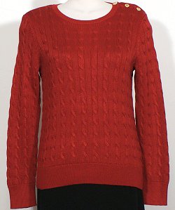 NWT RALPH LAUREN Red Cotton Viscose Cable Crew Logo Button Neck Sweater L
