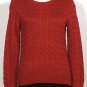 NWT RALPH LAUREN Red Cotton Viscose Cable Crew Logo Button Neck Sweater L