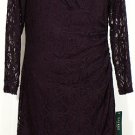 NWT RALPH LAUREN Purple Stretch Floral Lace Surplice Dress 14W Raisin