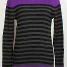 NWT RALPH LAUREN Purple Black Gray Logo Button Cotton Striped Sweater XL