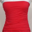 NWT RALPH LAUREN Pink White Shirred Bandeau Halter Swimsuit 16 Slimming Fit