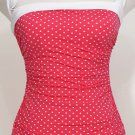 NWT RALPH LAUREN Pink Shirred Halter Swimsuit 14 Slimming Fit Polka Dot