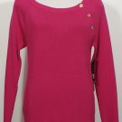 NWT RALPH LAUREN Pink Ribbed Scoop Logo Button Cotton Sweater 2X