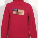 NWT RALPH LAUREN Pink American Flag Cotton T-Neck Sweater M