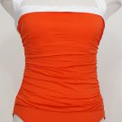 NWT RALPH LAUREN Orange White Shirred Bandeau Halter Swimsuit 12 Slimming Fit