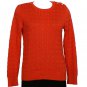 NWT RALPH LAUREN Orange Cotton Viscose Cable Crew Logo Button Neck Sweater L