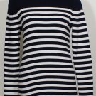 NWT RALPH LAUREN Navy White Logo Button Cotton Striped Sweater XL