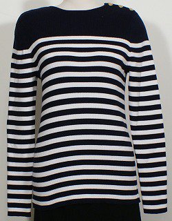 NWT RALPH LAUREN Navy White Logo Button Cotton Striped Sweater XL