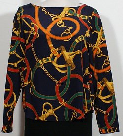 NWT RALPH LAUREN Navy Silk Crepe Equestrian Top 22W Blue