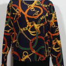NWT RALPH LAUREN Navy Silk Crepe Equestrian Top 18W Blue