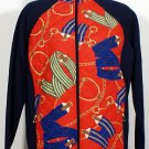 NWT RALPH LAUREN Navy Red Quilted Equestrian Print Cotton Track Jacket 1X