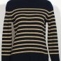 NWT RALPH LAUREN Navy Gold Shimmer Cotton Logo Ribbed Sweater M