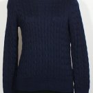 NWT RALPH LAUREN Navy Cotton Viscose Cable Crew Logo Button Neck Sweater XL Blue