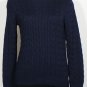 NWT RALPH LAUREN Navy Cotton Viscose Cable Crew Logo Button Neck Sweater XL Blue