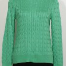 NWT RALPH LAUREN Green Cotton Viscose Cable Crew Logo Button Neck Sweater L