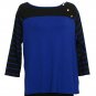 NWT RALPH LAUREN Cobalt Blue Black Cotton Colorblock Stripe Knit Top 1X