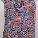 NWT RALPH LAUREN Blue Paisley Ruffle Neck Cotton Knit Top 1X