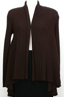 NWT EILEEN FISHER Chocolate Wool Textured Rib Angled Long Cardigan S