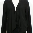 NWT EILEEN FISHER Black Silk Crepe Leather Trim Draped Jacket S
