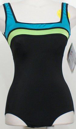 NWT IT FIGURES Black Color Block Swimsuit 10 D DD DDD E