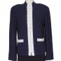ST. JOHN Navy Blue White Boucle Knit Wool Blend Zip Front Jacket XL NEW