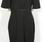 ST. JOHN Black Leather Trim Cable Panel Milano Knit Sheath Dress 8 NEW